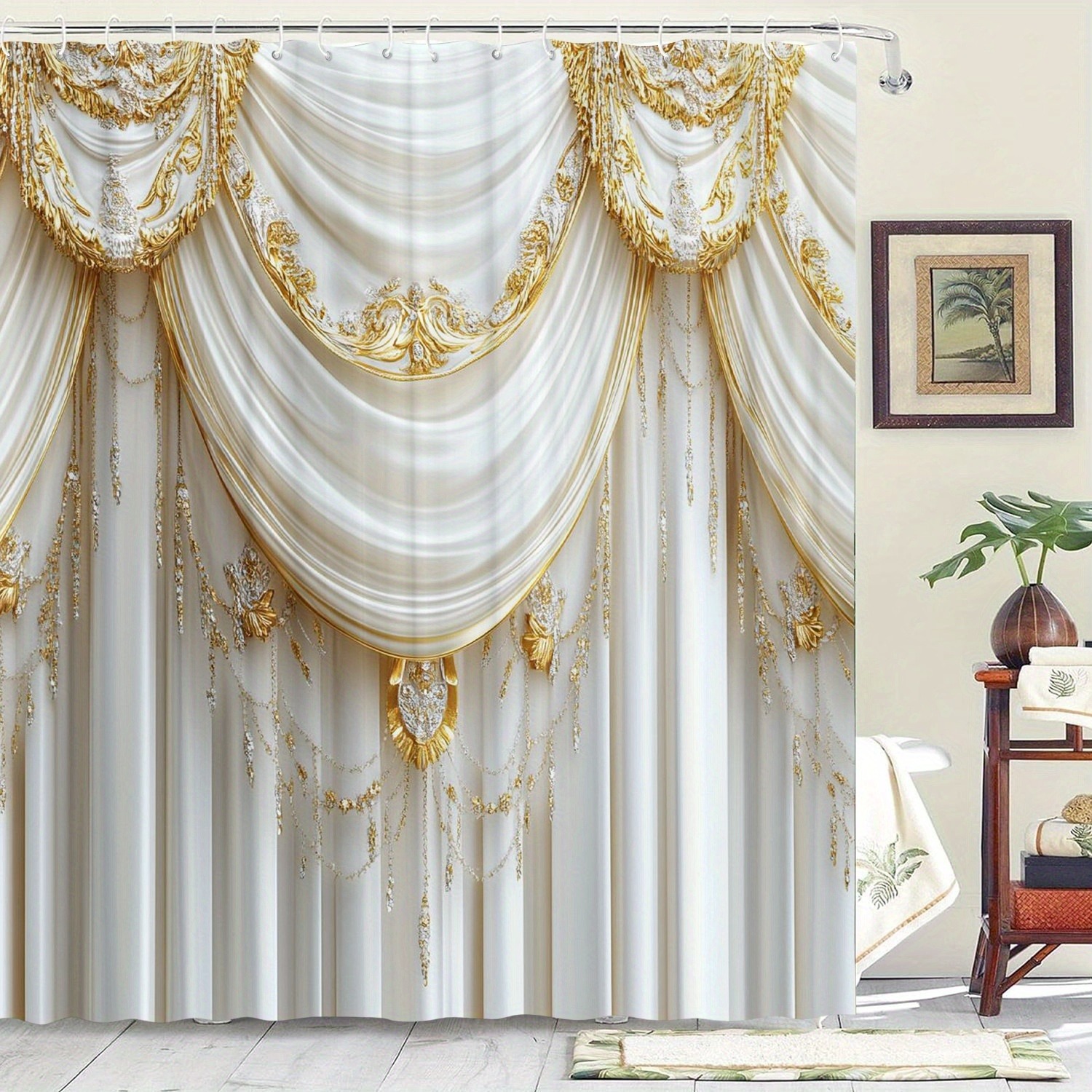 Cortina de baño con patrón de decoración hermosa 12 ganchos adecuados para el hogar de la habitación de hotel cortina lavable a máquina baño una pieza