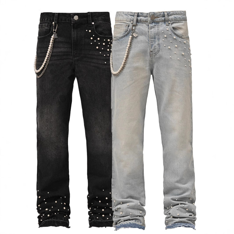 2025 European and American Cross-Border New Men's Street Fashion Ins Popular Elastic Diamond Denim Straight Pants 2025 European and American Cross-Border New Men's Street Fashion Ins Popular Elastic Diamond Denim Straight Pants