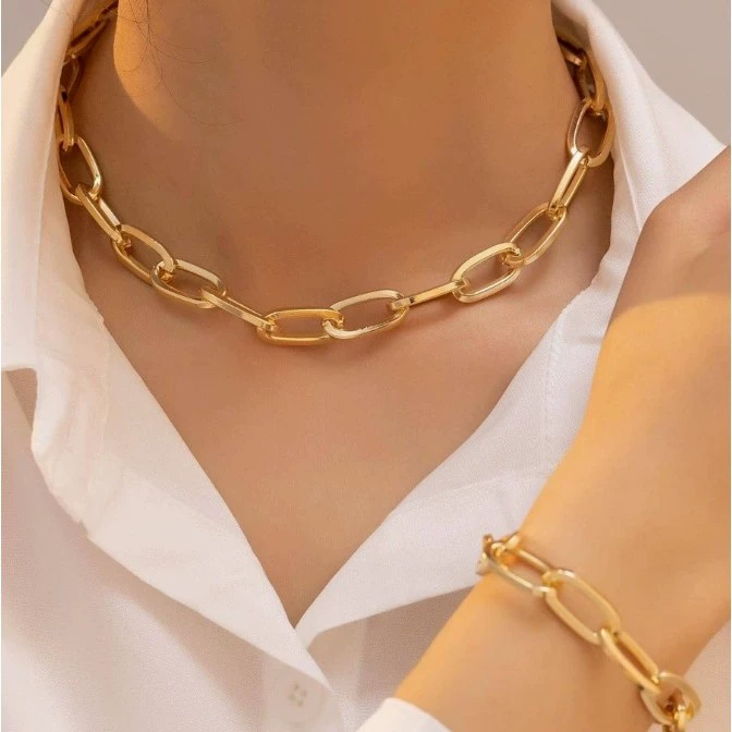 Сетка красная та же модель ожерелья женщины в Европе и Америке преувеличенные толстые цепи ожерелье индивидуальность толстая цепочка ключицы ожерелье завод прямых продаж