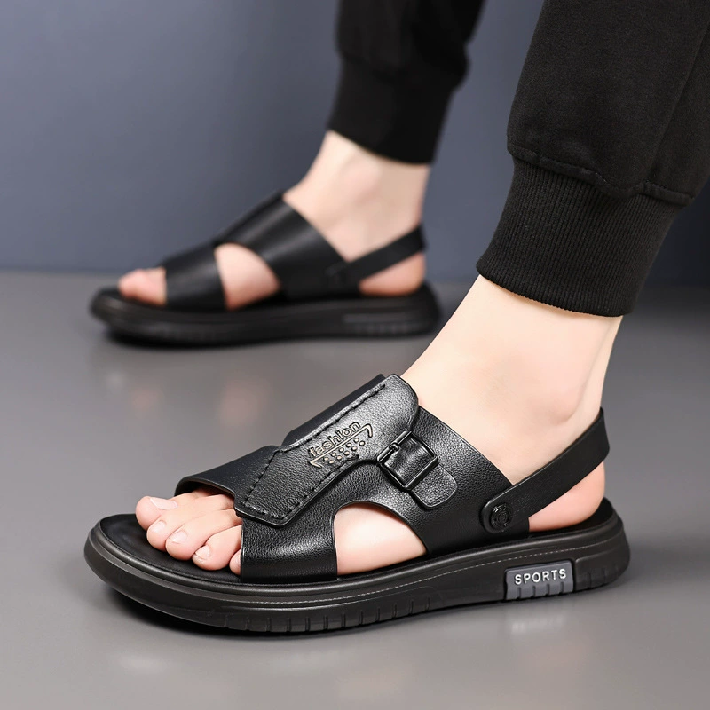 Men's summer sandals, wear-resistant leather beach footwear, beach slippers