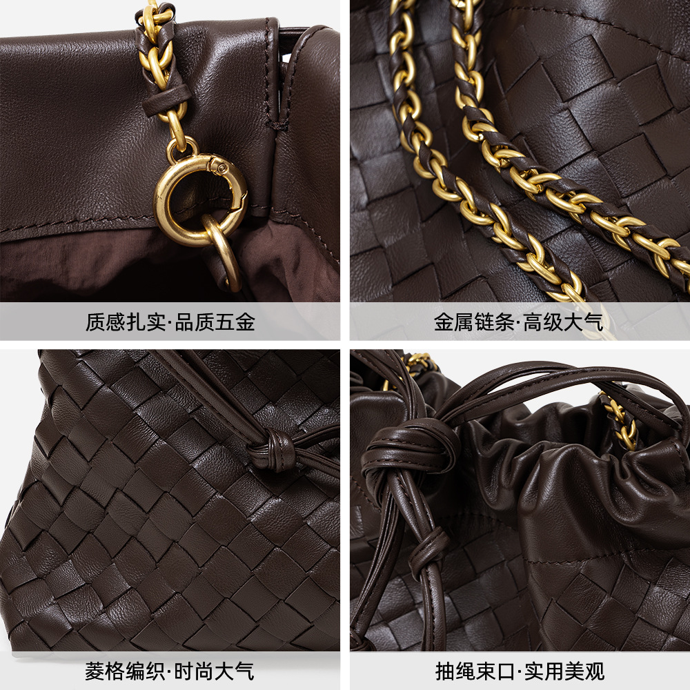 Niche Luxury Chain Woven Top Grain Sheepskin Bag, Commuter Genuine Leather Crossbody Handbag For Women - Thumbnail 4