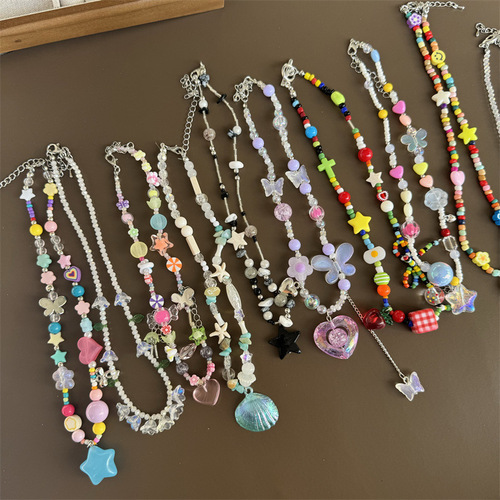 Sweet Summer Girl Dopaamine Girl Clavicle Chain Sweet Cool Hot Girl Heart Star Rainbow Candy Bead Necklace 