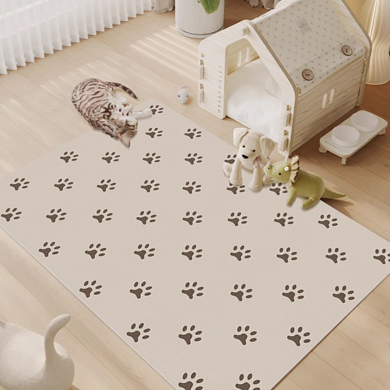Cartoon Thickened Pvc Wipe-Clean Floor Mat, Waterproof and Urine-Proof Pet Fence Mat, No-Wash Dirt-Resistant Wipeable Dining Mat for Cats and Dogs