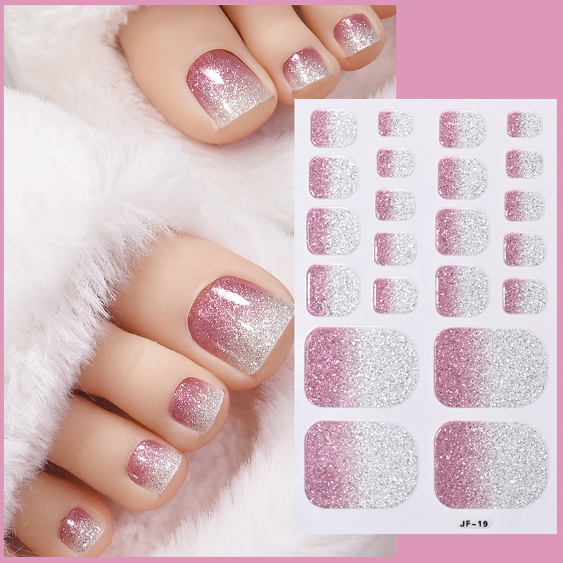 22 Toenail Nail Polish Sticker Gradient with Glitter Glitter Powder Toe Manicure Sticker Full Patch Girl Toe Decoration
