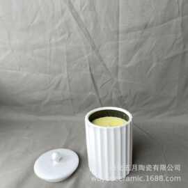 INS蜡烛杯香薰蜡烛罐带盖子磨砂陶瓷浮雕蜡罐工艺摆件陶瓷香薰罐