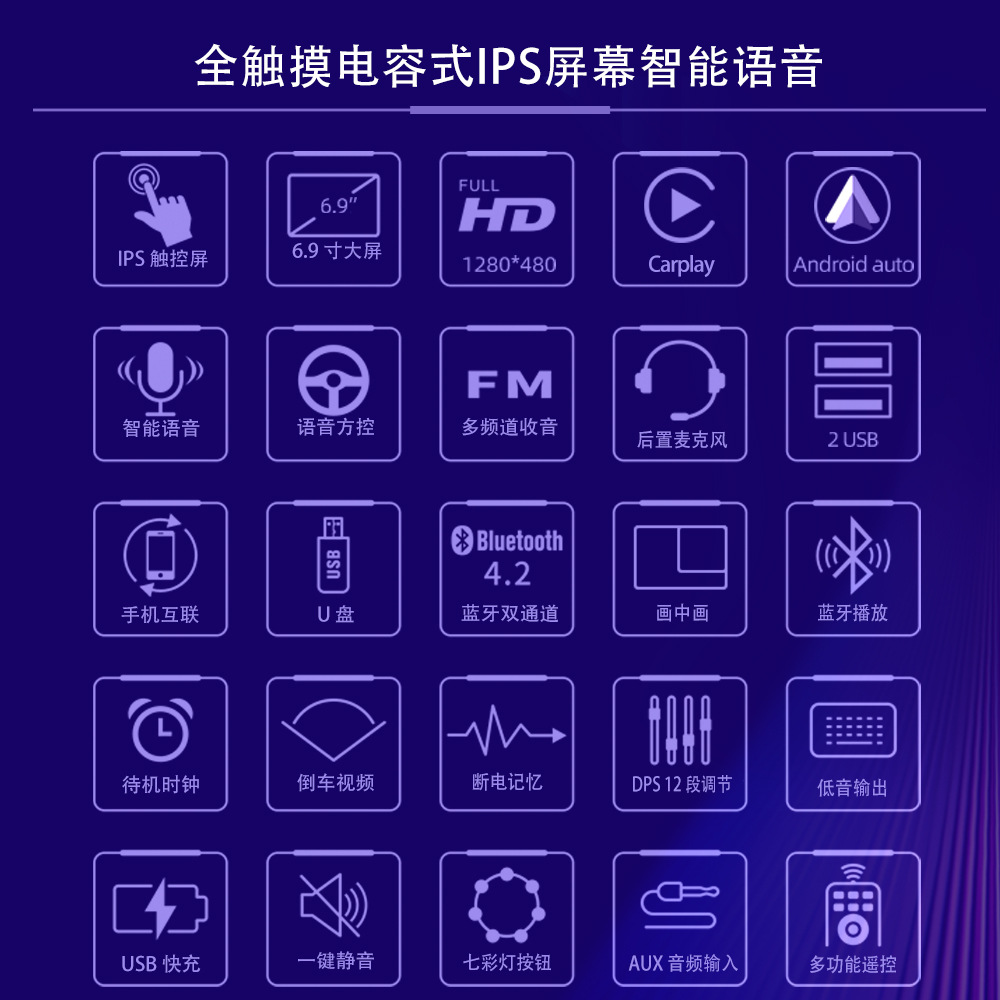 6.9 Inch 2+32 Wireless Carplay Single-Stick Android Machine Ips Capacitive Screen Smart Voice Car Player 12V