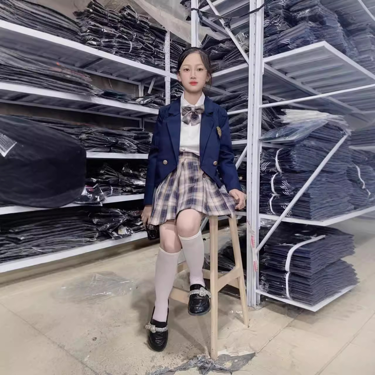 원래 JK 유니폼 곰 격자 무늬 스커트 정장 재킷 봄, 가을 대학 스타일 캠퍼스 작은 남자 정장