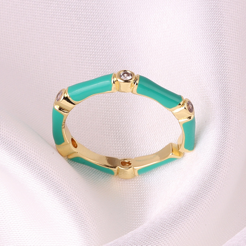 Simple Style Bamboo Copper Enamel Plating Inlay Rhinestones Open Ring 1 Piece