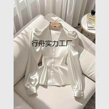 2025年春季爆款小衫法式高级感轻奢减龄洋气收腰白色缎面长袖衬衫