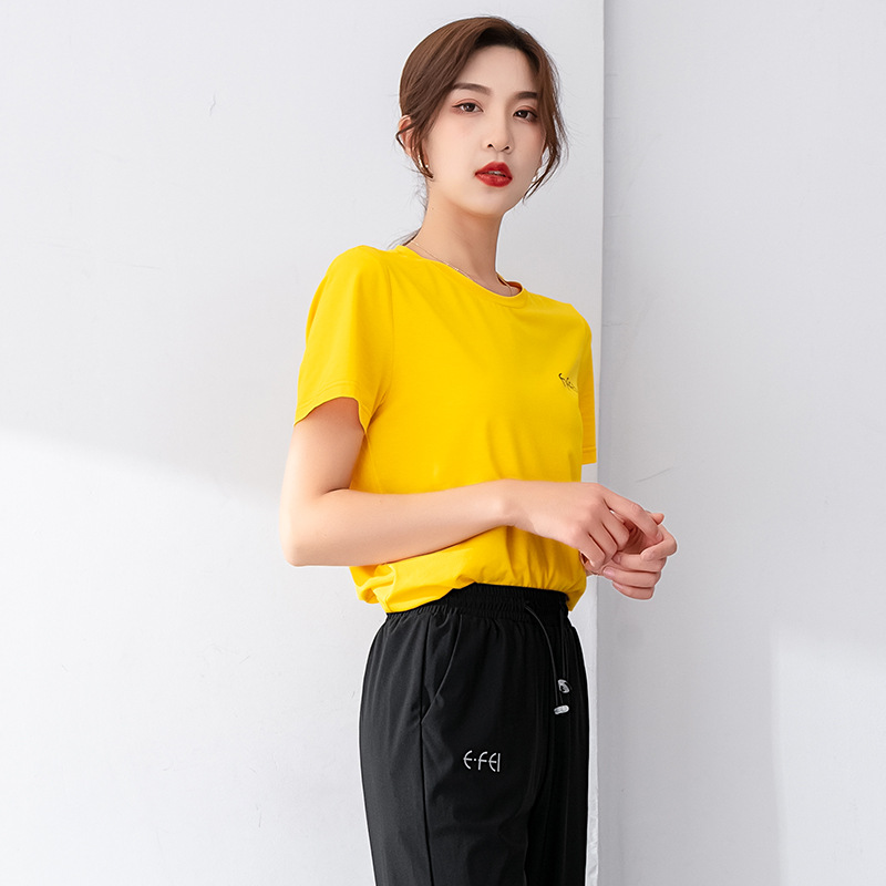 Áo thun nữ cổ tròn tay ngắn modal ôm sát, áo lót trong dáng ngắn — Màu vàng