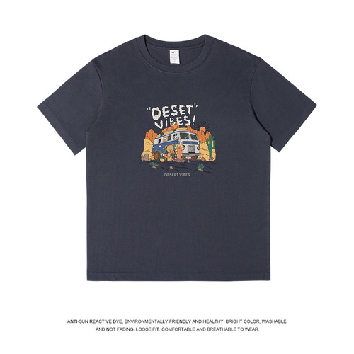 Trendy brand T-shirt men  new pure cotton white cartoon printed short-sleeved heavy combed cotton loose T-shirt for women summer