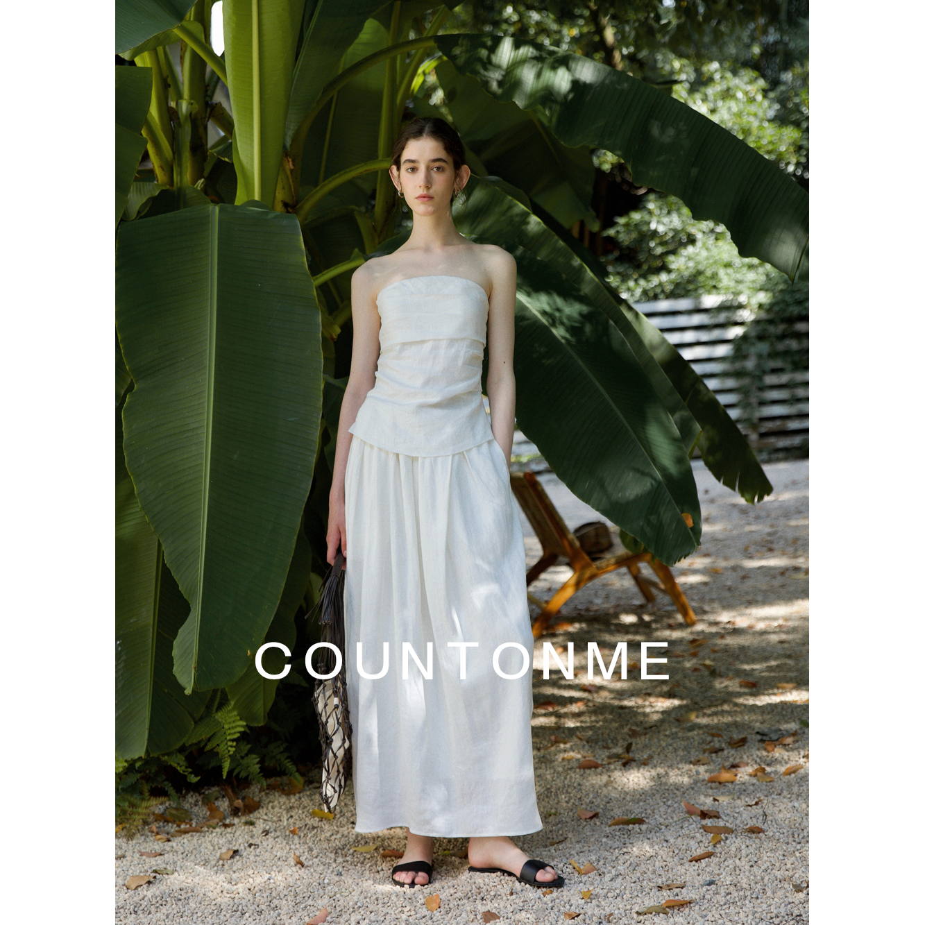 French Romantic Style 100% Linen Pleated Design Tube Top Women's Floral Skirt Two-Piece Set 2026