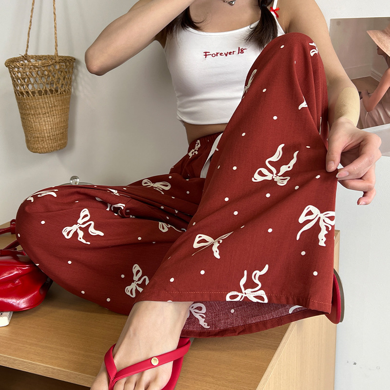 Pantalones anchos de algodón y seda para mujer, pantalones casuales de rayón, suaves y cómodos con efecto drapeado, pantalones de dormir para mujer.