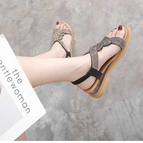 One-leg Roman sandals for women 2024 new flat sandals for women, fairy style, soft soles, comfortable wedge heels, rhinestone women's shoes