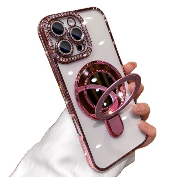 适用iphone17promax闪钻闪粉镜子支架手机壳苹果16水钻优盾磁吸壳|undefined