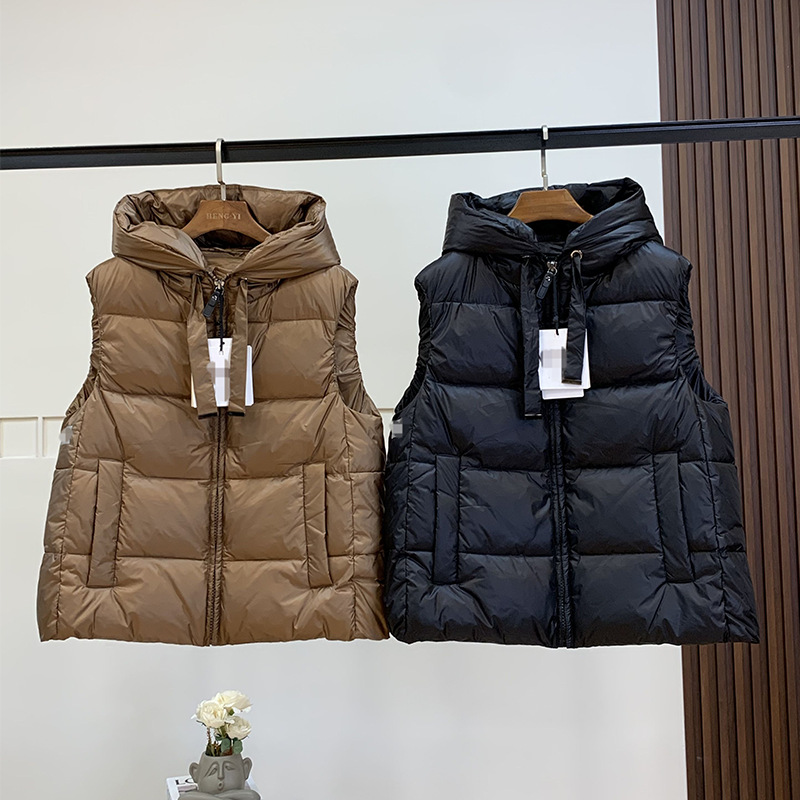 조끼 최대 다운 재킷 24 뜨거운 여성 조끼 가을과 겨울 새로운 단색 따뜻한 느슨한 후드 리본 조끼