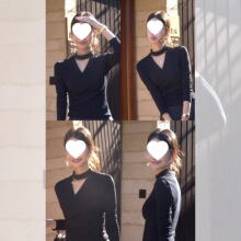 pusumederas 优雅风韵 气质V领长袖针织衫女设计感修身T恤上衣