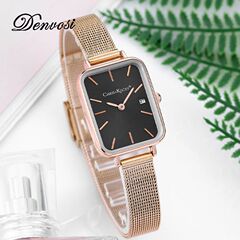 丹弗士新款時尚輕奢日曆簡約學生小方表精鋼網帶石英手錶女表腕錶