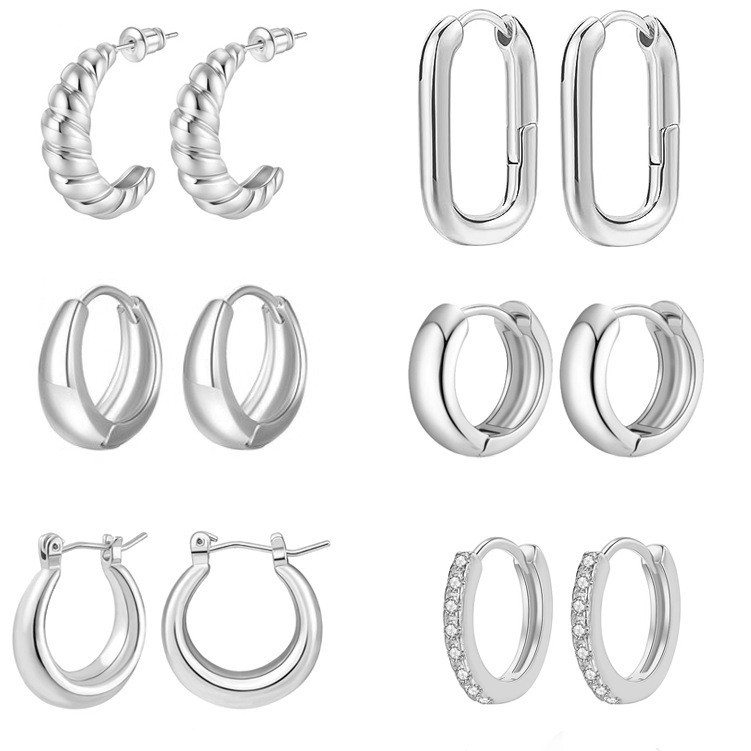 Pendientes de oro y plata de textura geométrica de las mujeres de 18K De La Venta caliente transfronteriza de cobre pendientes de luz gruesos grandes de moda de personalidad europea y americana