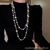 Long necklace from pearl, sweater, chain, accessory, clothing, pendant, Japanese and Korean, four-leaf clover, Korean style, simple and elegant design