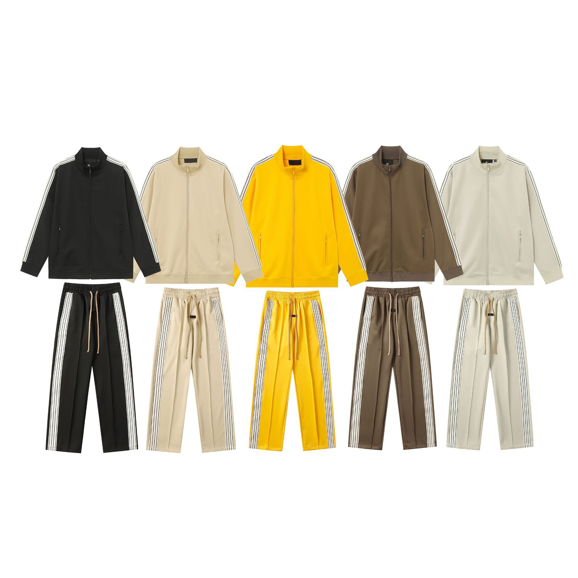 Cross-Border 2024 Fog New Sports Suit Men's and Women's Stand-Up Collar Stripesd Loose Cardigan Jacket Sports Straight