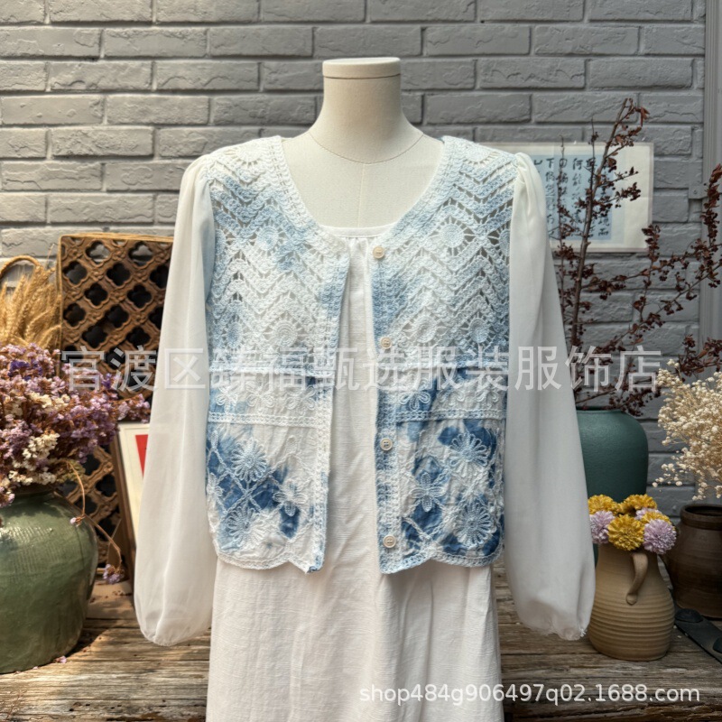 Artistic Hollow Out Gentle Short Chiffon Sleeve Knitted Embroidered Crochet Hollow Out V-Neck Cardigan Collection