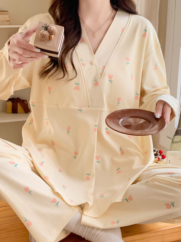月子服春秋綿質産後授乳パジャマ通気性吸汗薄いタイプ妊婦パジャマ夏授乳調節可能|undefined