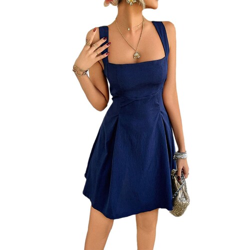 Cross-Border Di Yun 2025 Spring New Solid Color Dress European and American Elegant Style Solid Color Foreign Trade Strappy Short Skirt Women's Wear