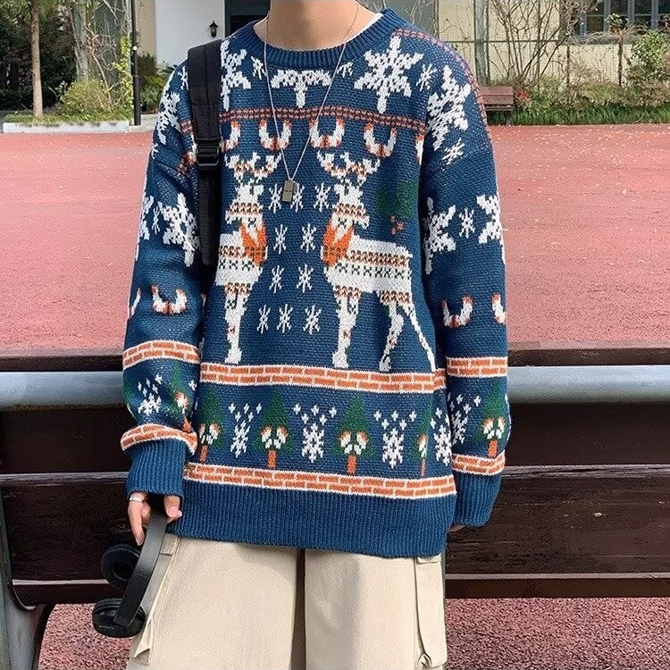 费尔岛圣诞毛衣男日系复古慵懒感加厚古着潮牌内搭冬季针织衫批发|undefined
