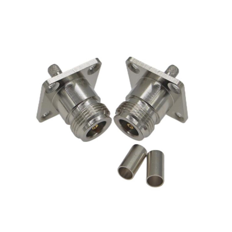 JXRF同轴连接器法兰盘N-KF-3 N型母头四孔方板25x25mm 压接RG58线
