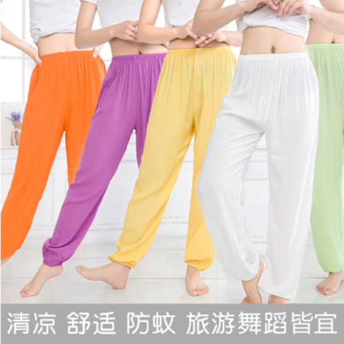 Men's and Women's Lantern Pants Cotton Silk Long Pants Artificial Cotton Mosquito-Proof Pants Yoga Thin Leggings Dance Wide Leg Pants for Adults Tai Chi Pants Summer