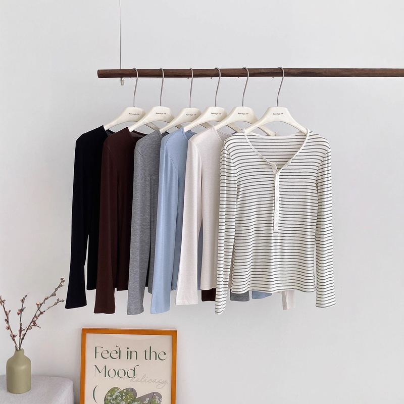 In-Stock Lyocell Tencel Acetate Wool Henry Button-Down Base Shirt Autumn and Winter Long-Sleeve Striped t Henry Shirt