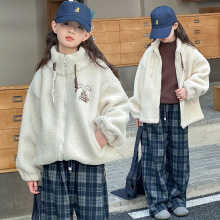 女童加絨外套冬季2025新款中大兒童裝洋氣加厚保暖刺綉毛毛衣風衣