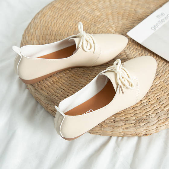 Small Leather Shoes Lace-up Soft Sole Women's Shoes New Pointed Autumn Single-layer Shoes Women's Fashion All-match Student Flat Shoes
