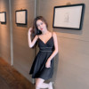 Deep V-neck low cut open back diamond waist A-line umbrella skirt bottom skirt suspender dress