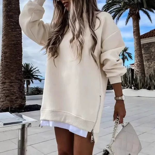 2025 Independent Station Wish Hot Style Autumn and Winter Fashion Stitching Side Zipper Design Pullover Sweatshirt for Women