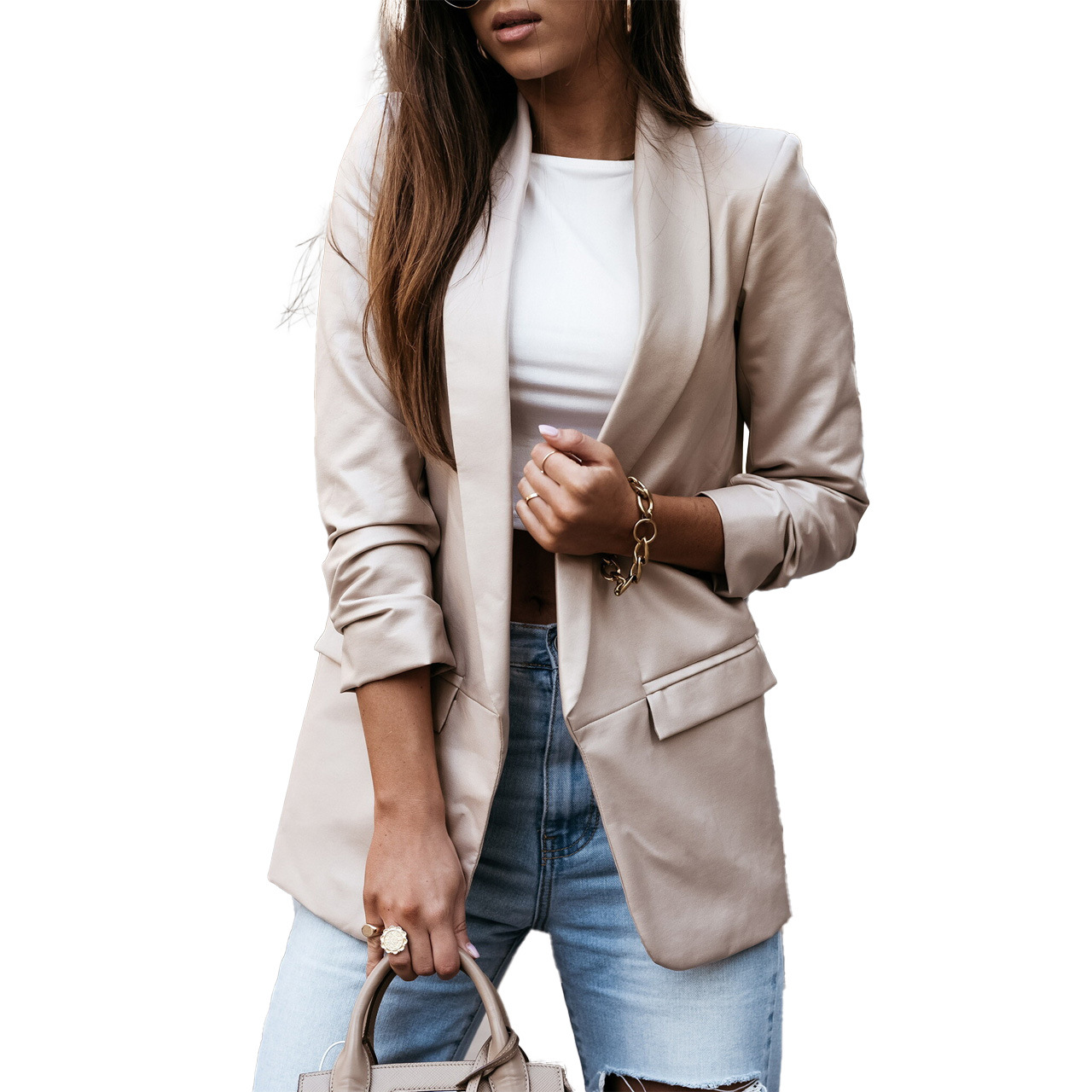 Women's solid color casual cardigan coat_voghion.com