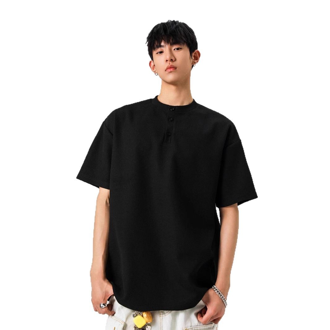 ¡El escote está especialmente diseñado! Versión ancha de la camiseta holgada de manga corta para hombres de moda