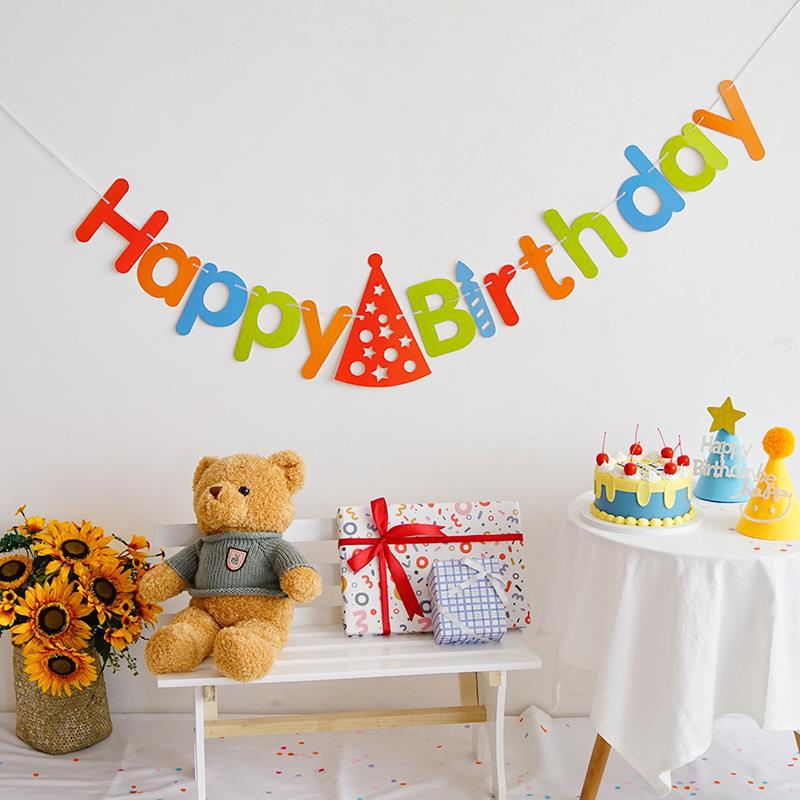Baby Boy's First Birthday Party Decorations 100 Day Alphabet Banners With Pennants And Streamers For Celebrations_voghion.com