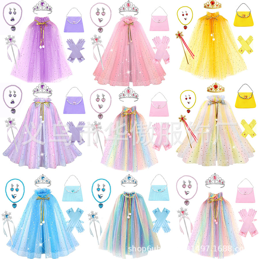 European and American Popular Frozen Princess Cloak Kidsren's Holiday Dress up Props Ice and Snow Necklace Crown Bag