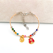 拉菲草景区复古国风滴油算盘桃花手工编织手链闺蜜幸运手绳批发