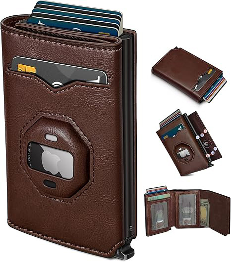 Monedero de rastreo transfronterizo de airtag de hombre multi-tarjeta de fibra de carbono cartera de tarjetas de cartera antirrobo de cepillo de cuero de hombre