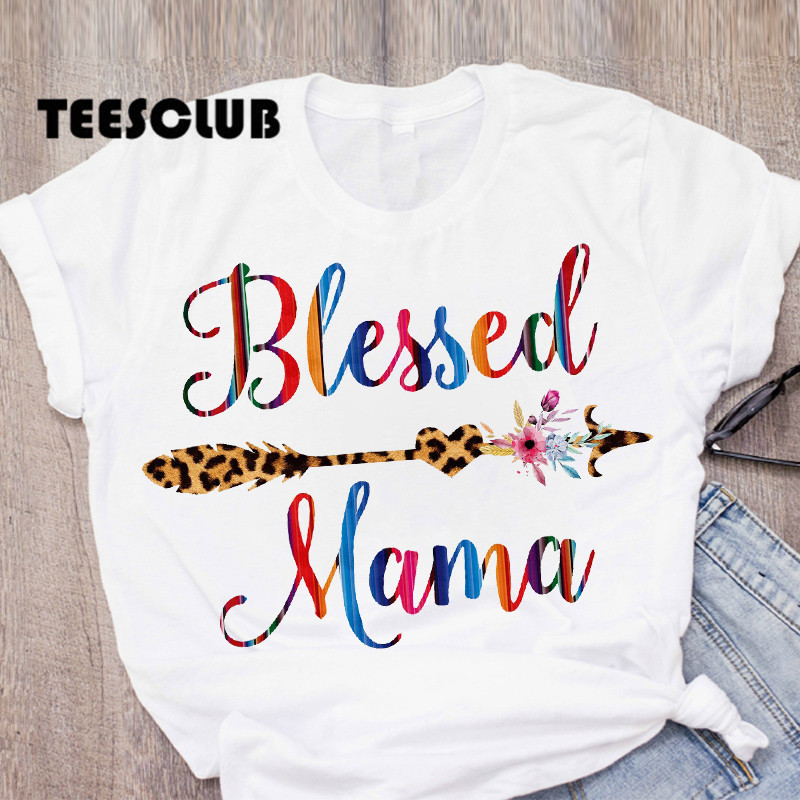 Blessed Mama Bear T-shirt new Bear mother printed European and American casual all-match student T-shirt Blessed Mama Bear T-shirt new Bear mother printed European and American casual all-match student T-shirt