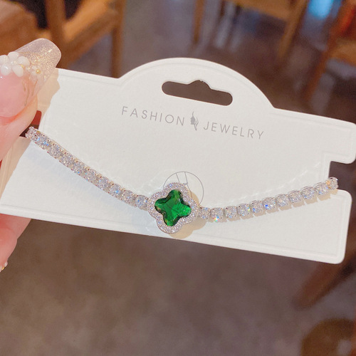  new summer style micro-encrusted zirconium four-leaf flower bracelet female Internet celebrity personality light luxury atmosphere adjustable hand jewelry