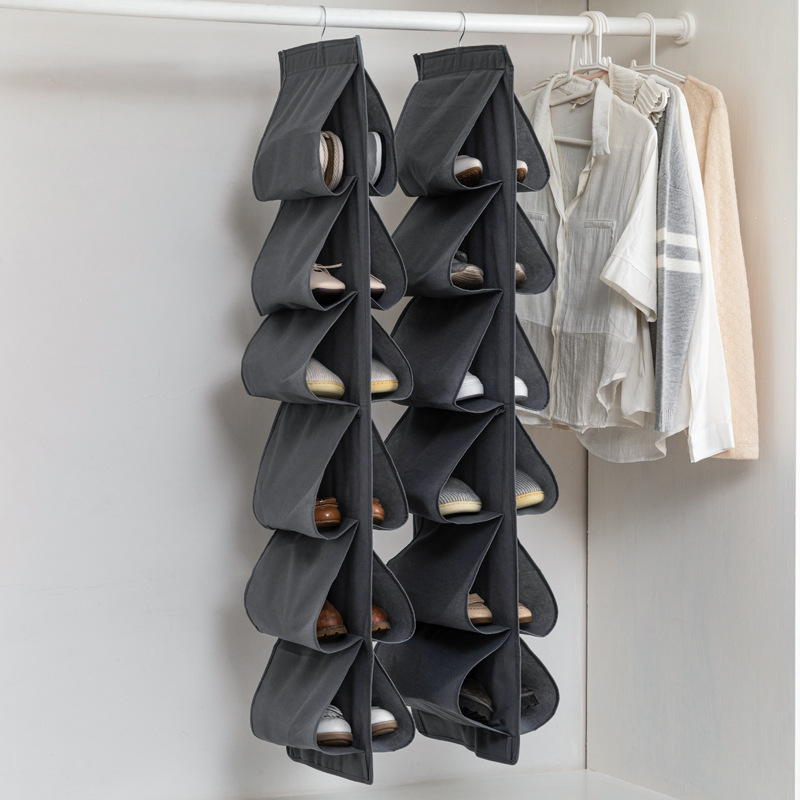Multi-layer shoe storage hanging bag non-woven space-saving hanging 12-grid home dust-proof storage convenient shoe rack