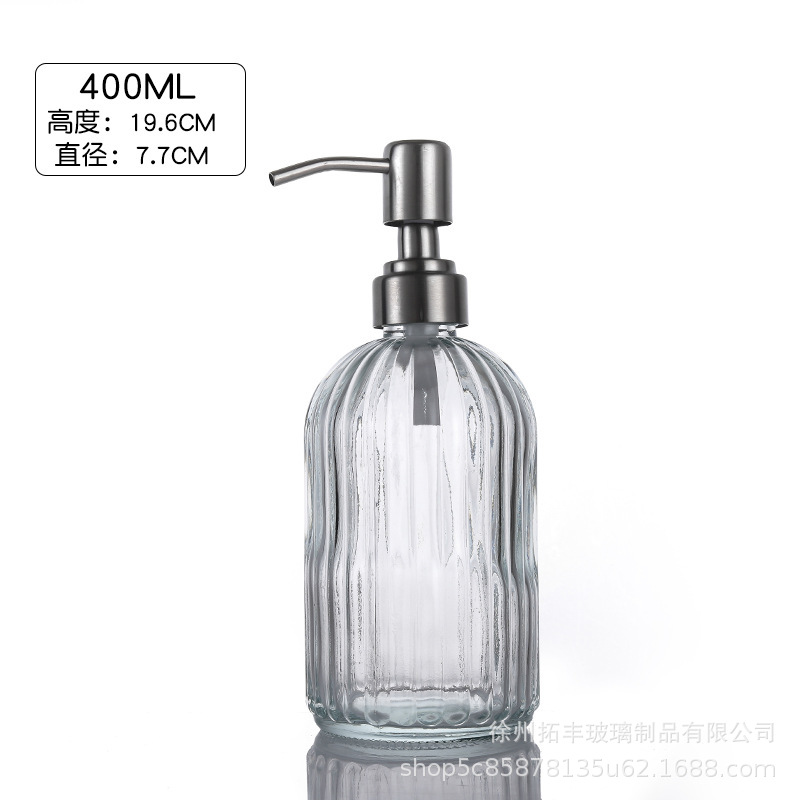 400ML; botella transparente + cabeza de bomba de acero inoxidable grande; vidrio