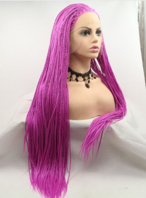 Amazon rosa tres hebras pequeñas trenzas europeas y estadounidenses pelucas damas delanteras encaje fibra química trenzas pequeñas cubierta de cabeza LW0252