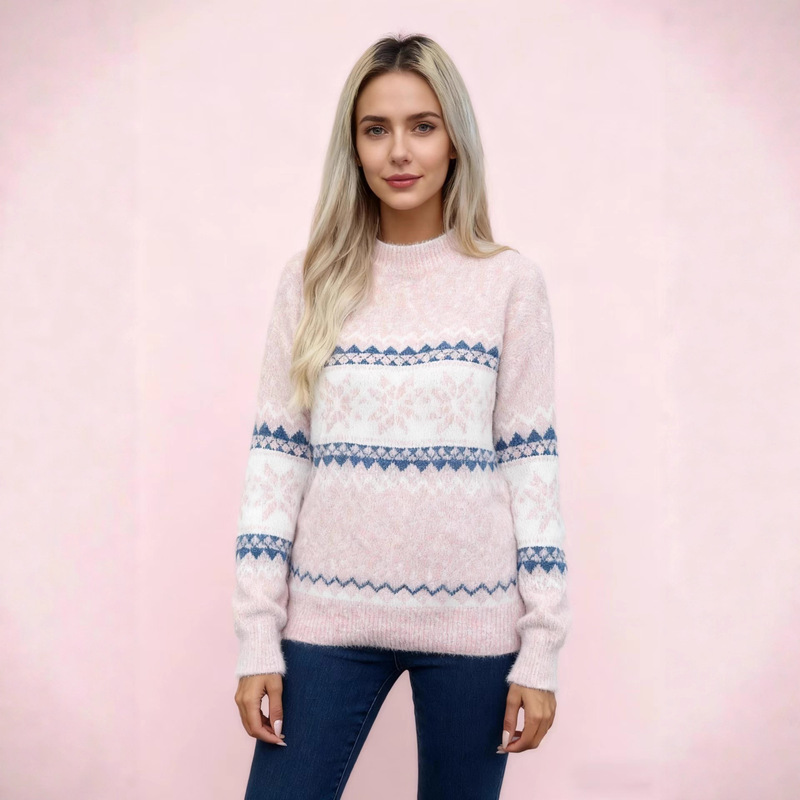 Cross-Border Foreign Trade European and American Women's Clothing 2025 Autumn and Winter Fashion Christmas Snowflake Pattern Half-Turtleneck Sweater Pullover Knitwear Cross-Border Foreign Trade European and American Women's Clothing 2025 Autumn and Winter Fashion Christmas Snowflake Pattern Half-Turtleneck Sweater Pullover Knitwear