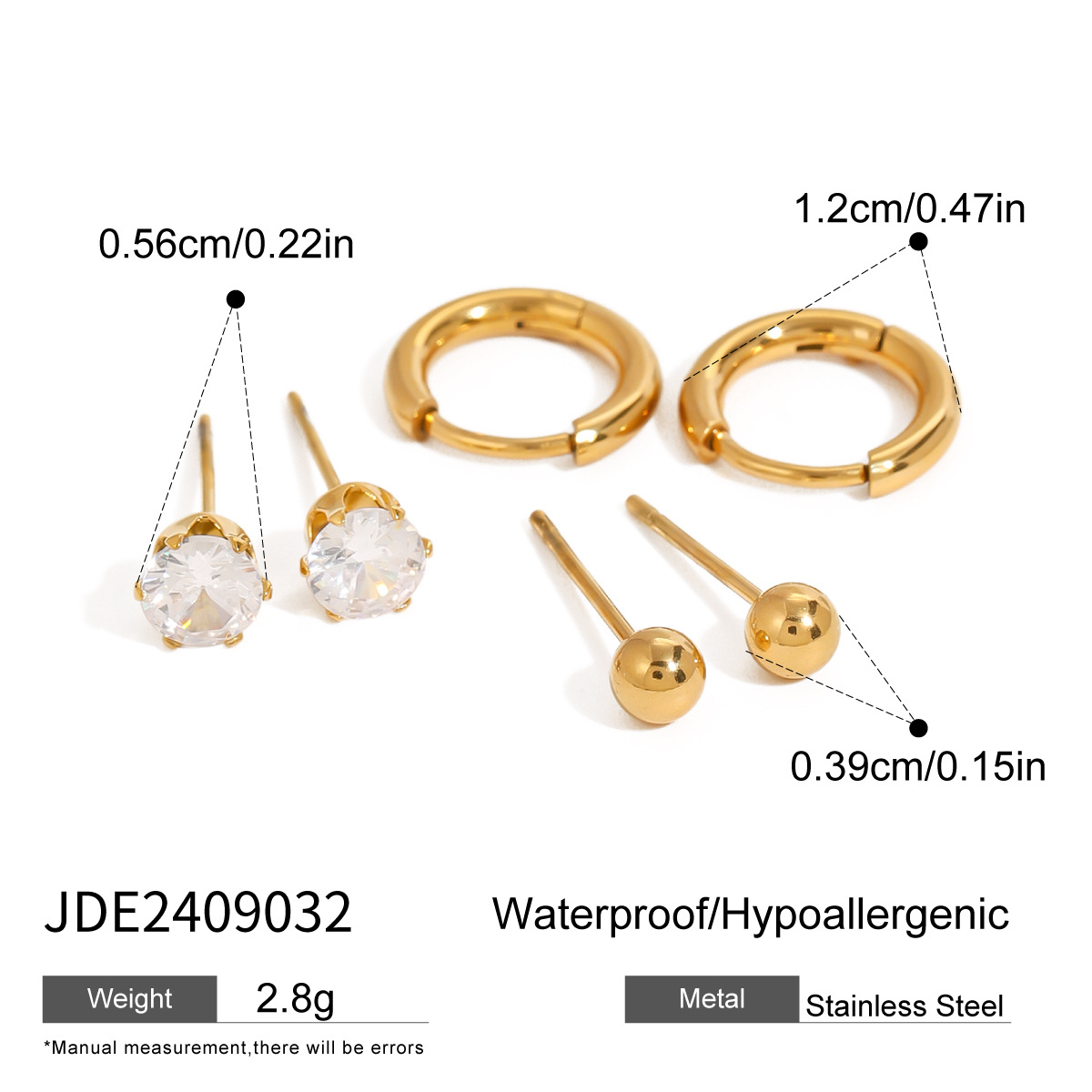 Jieding Cross-border oro 14K acero inoxidable tres capas aretes huecos de lujo ligero pendientes de alta gama joyería de acero de titanio europeo y americano mujeres