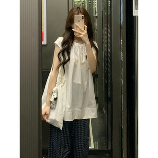 White Shirt Women's Summer 2025 New Style French Shirt Niche Sexy Sleeveless Top Nshm